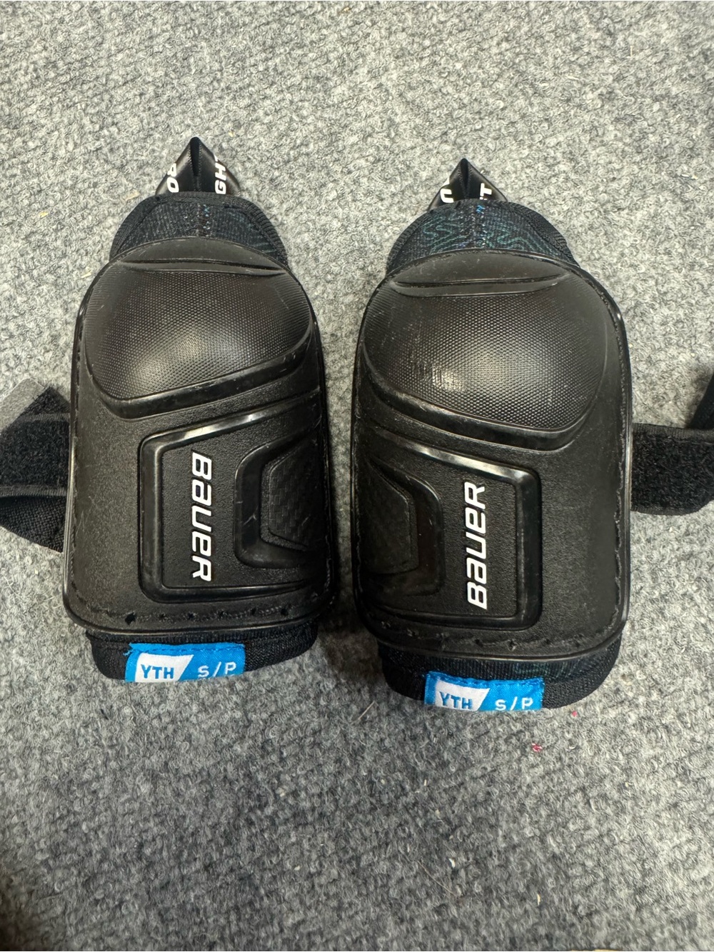 Bauer Youth Black Hockey Elbow Pads with Blue Accents